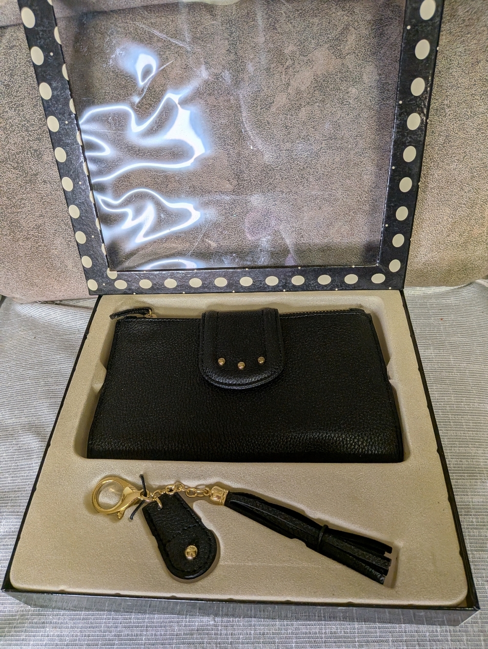 NIB Vintage Sears Black Pebbled Studded Wristlet Wallet - 90s Deadstock